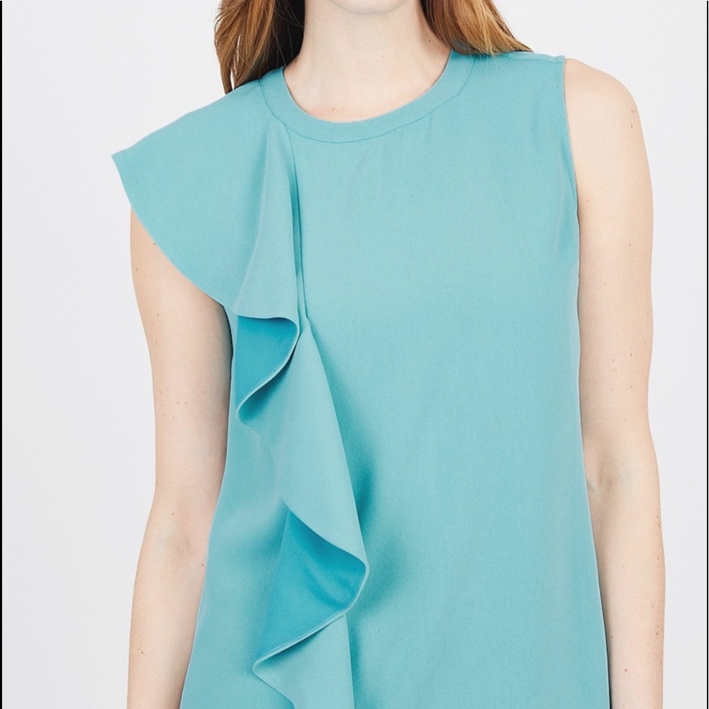 Mock neck blouse with contrast detail front